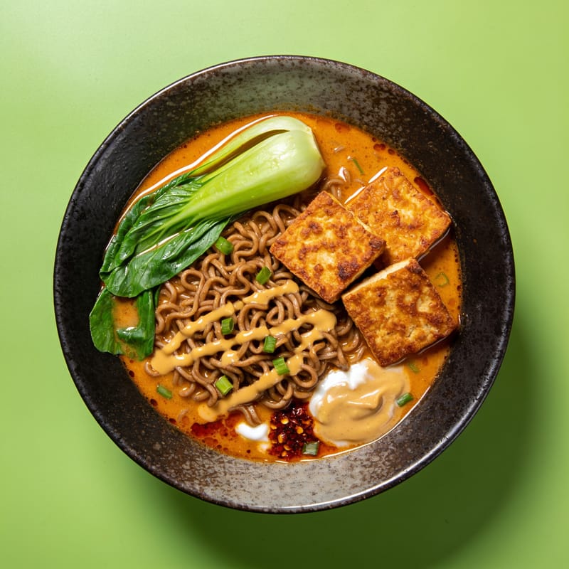 Spicy Peanut Ramen with Crispy Tofu